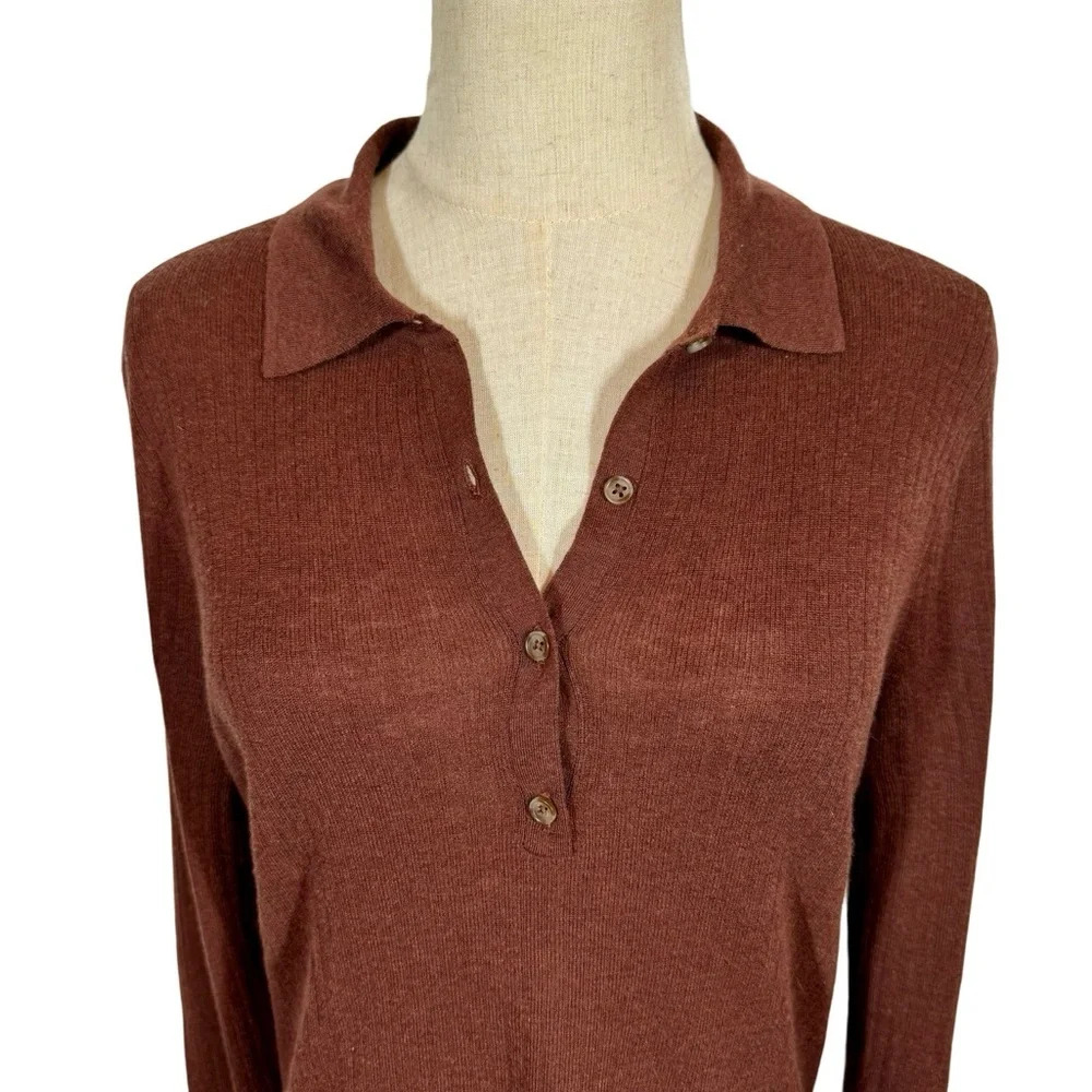 Reiss Women’s Ribbed Henley Sweater in Dark Brown - Picture 7 of 12